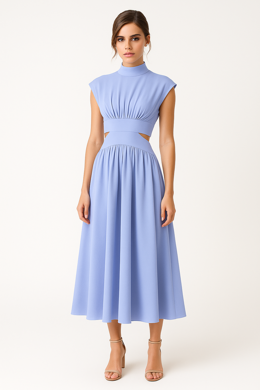 Anna | Elegantes Damen Midikleid mit Cut-Outs und hohem Kragen