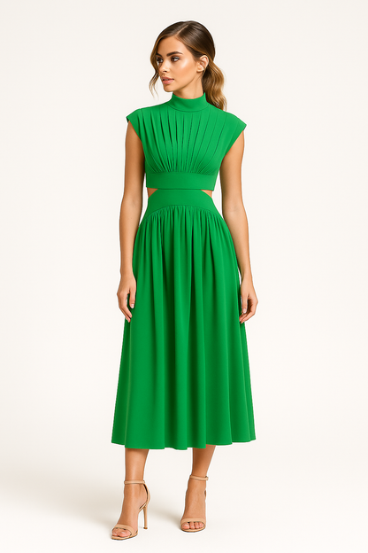 Anna | Elegantes Damen Midikleid mit Cut-Outs und hohem Kragen
