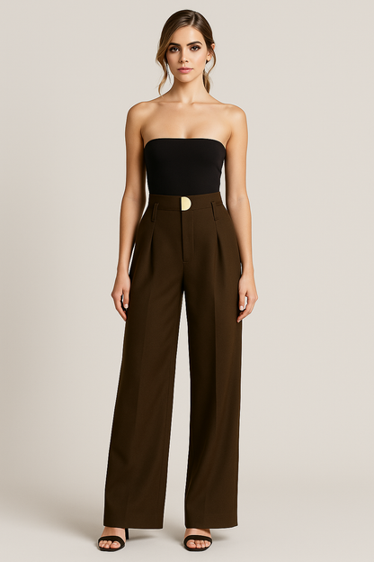 Lana | Damen Weite High-Waist-Hose mit Falten