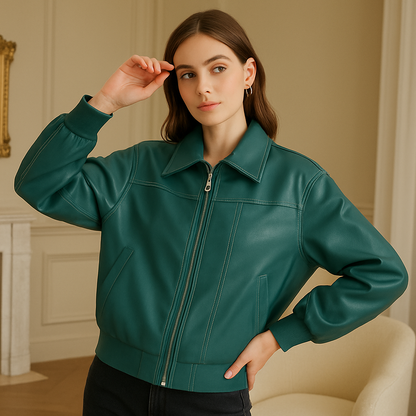 Fiore - Damen Chic Imitationsleder Jacke