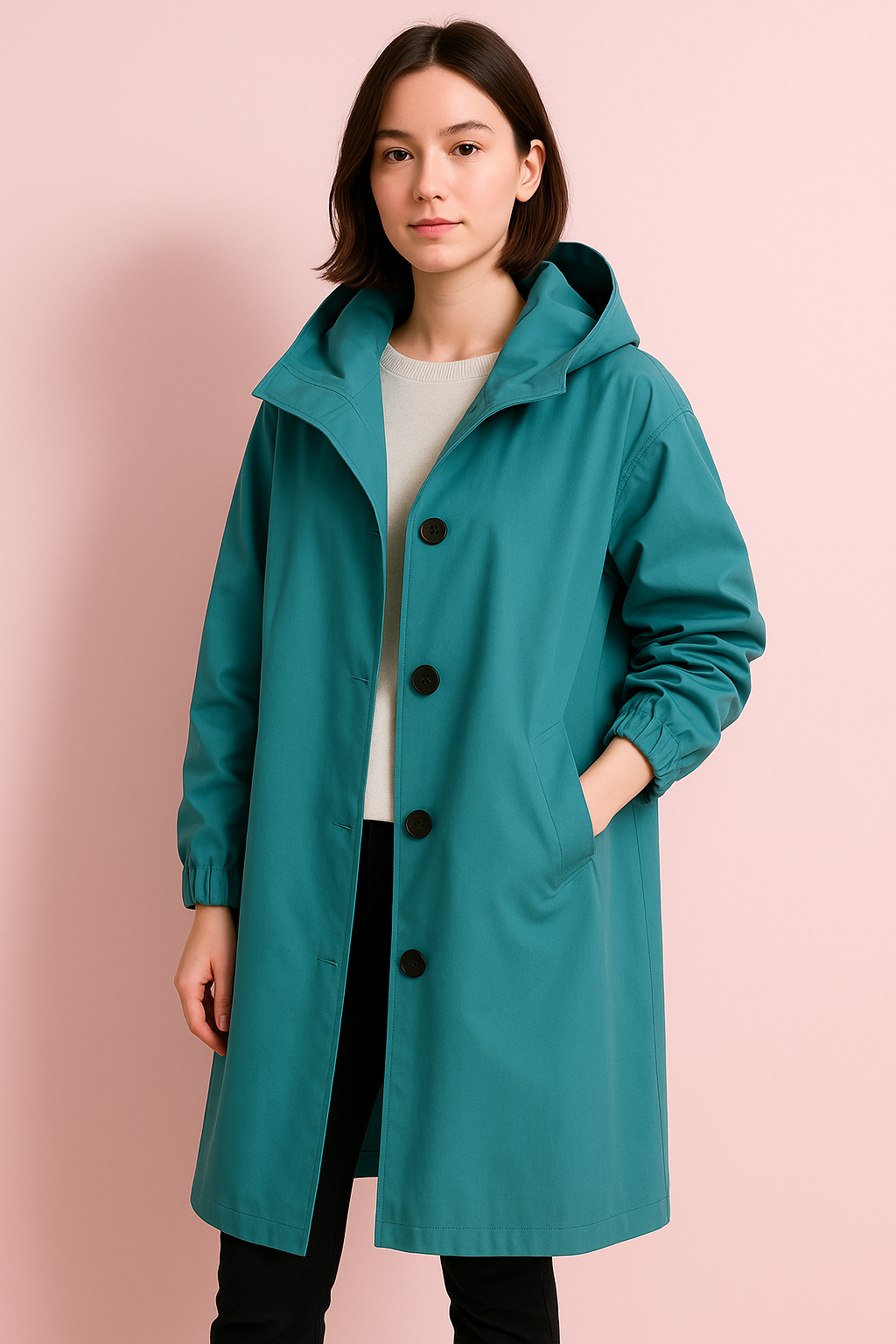 Langer Damen Trenchcoat mit Kapuze – Ranya