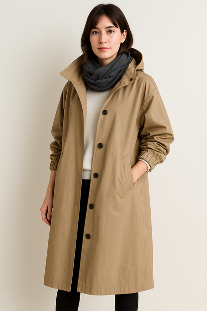 Langer Damen Trenchcoat mit Kapuze – Ranya