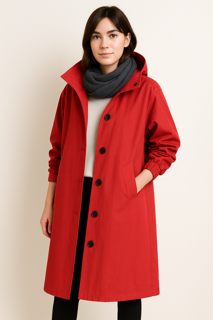 Langer Damen Trenchcoat mit Kapuze – Ranya