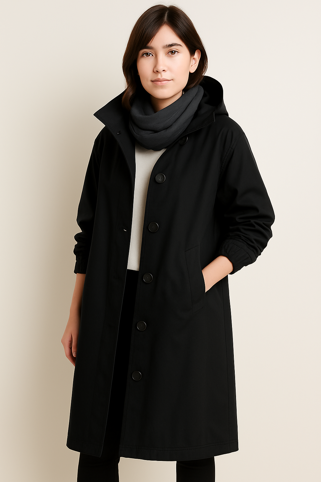 Langer Damen Trenchcoat mit Kapuze – Ranya
