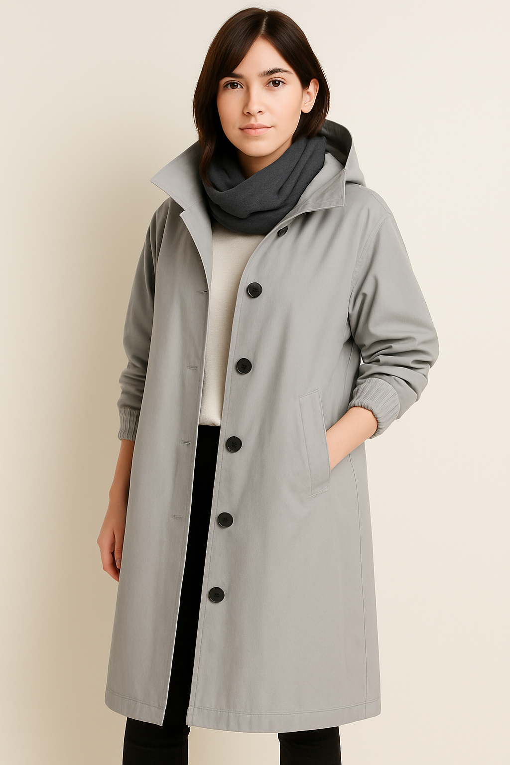 Langer Damen Trenchcoat mit Kapuze – Ranya