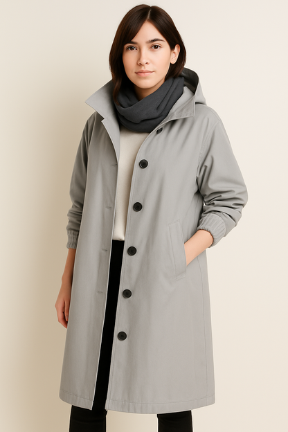 Langer Damen Trenchcoat mit Kapuze – Ranya