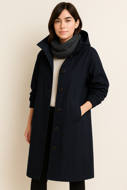 Langer Damen Trenchcoat mit Kapuze – Ranya