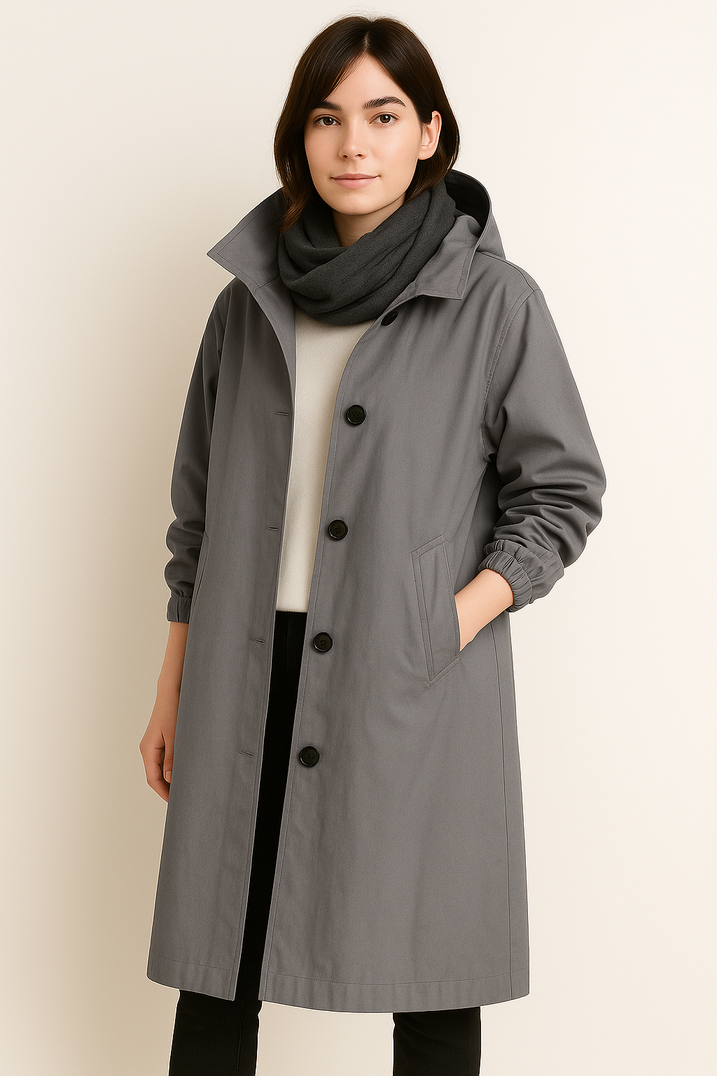 Langer Damen Trenchcoat mit Kapuze – Ranya