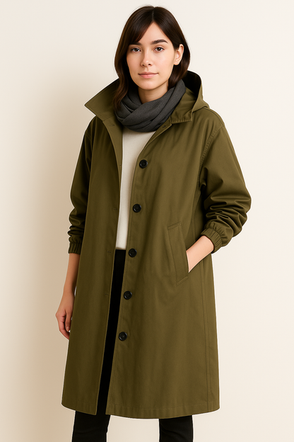 Langer Damen Trenchcoat mit Kapuze – Ranya
