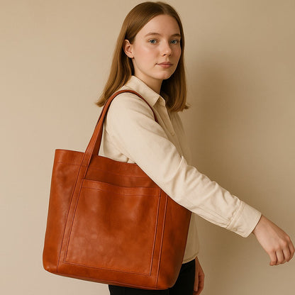 Nova - Lederhandtas mit Druckknopfverschluss und zusätzlichem Platz