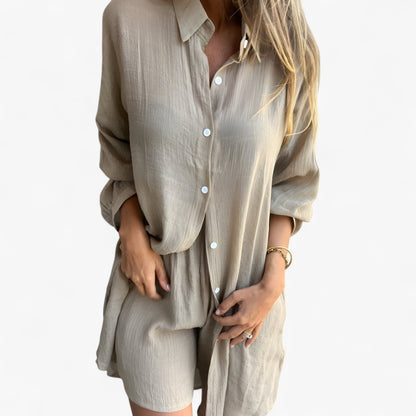 Isabelle | Damen Baumwoll-Linen Komplettanzug mit Shorts