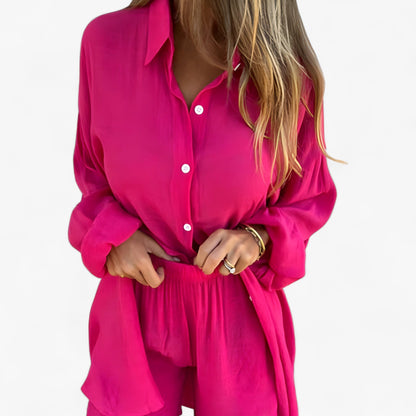 Isabelle | Damen Baumwoll-Linen Komplettanzug mit Shorts