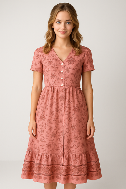 Rebecca | Damen Blumenkleid mit V-Ausschnitt für Sommer