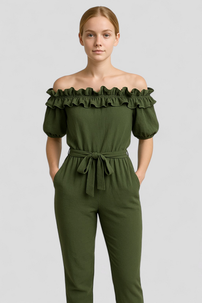 Emma | Damen Eleganter Jumpsuit Mit Volantärmeln