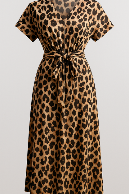 Almanda | Damen Elegantes Kleid mit Leopardmuster