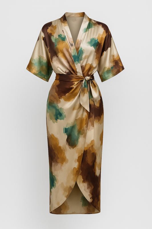 Geneva | Damen Elegantes Satin Kleid mit Druck