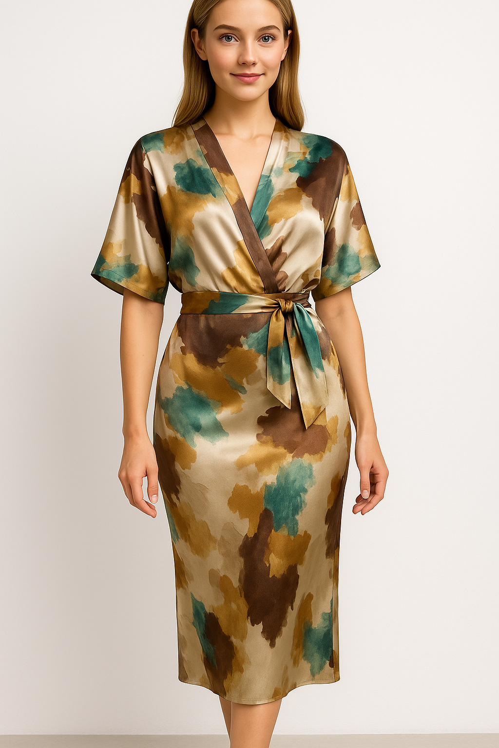 Geneva | Damen Elegantes Satin Kleid mit Druck