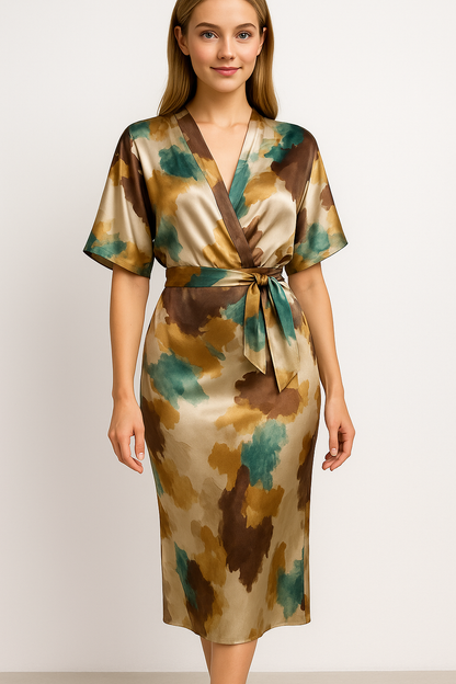 Geneva | Damen Elegantes Satin Kleid mit Druck