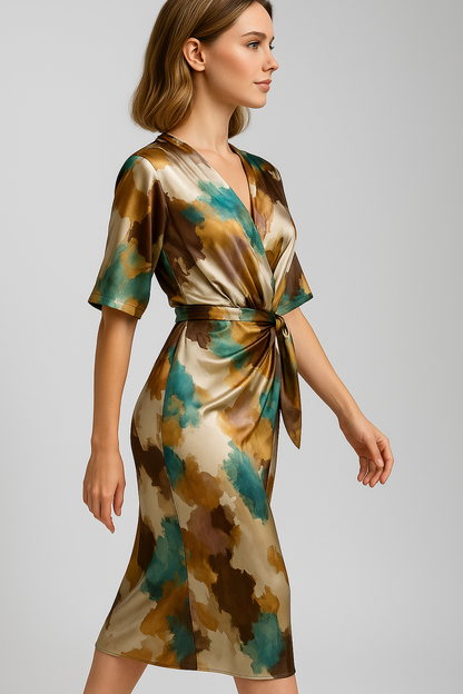 Geneva | Damen Elegantes Satin Kleid mit Druck