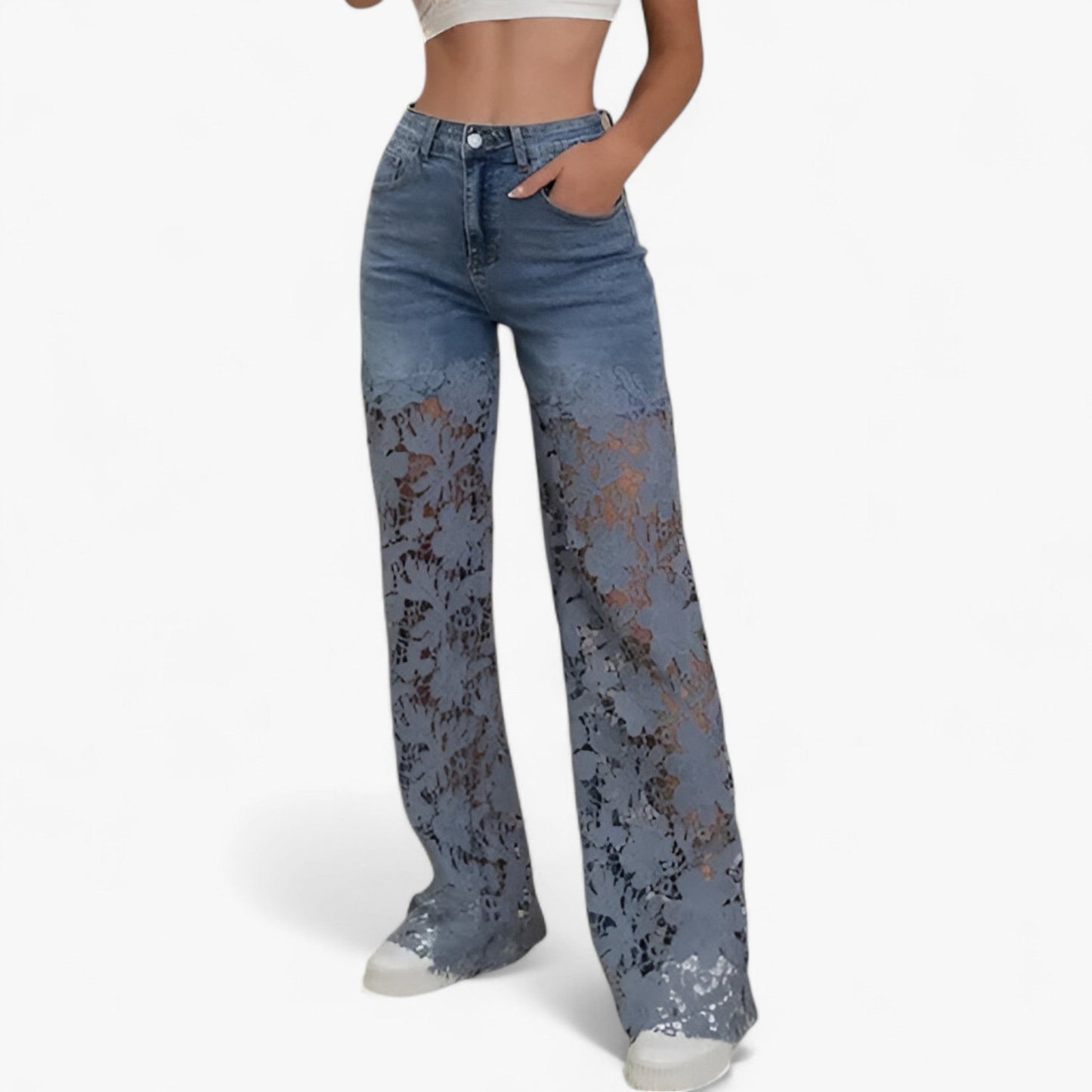 Laura | Damen Jeans aus Denim mit Spitzen-Patches