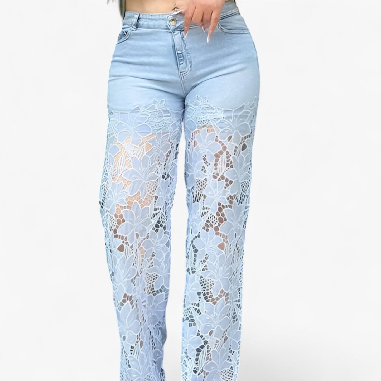 Laura | Damen Jeans aus Denim mit Spitzen-Patches