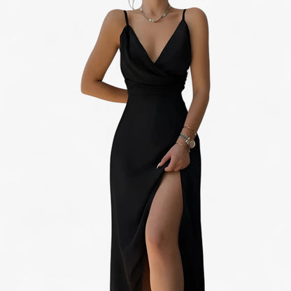 Katia | Damen Satin Abendkleid mit Hohem Schlitz