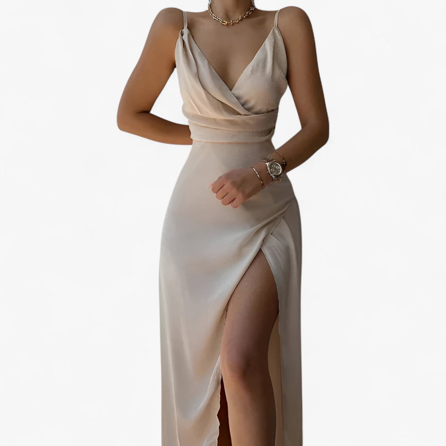 Katia | Damen Satin Abendkleid mit Hohem Schlitz