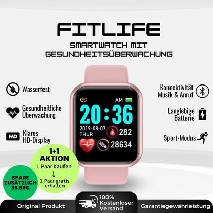 FitLife - Gesundheits u.-Fitness -Smartwatch (2025) - Sonderaktion 1+1 Gratis