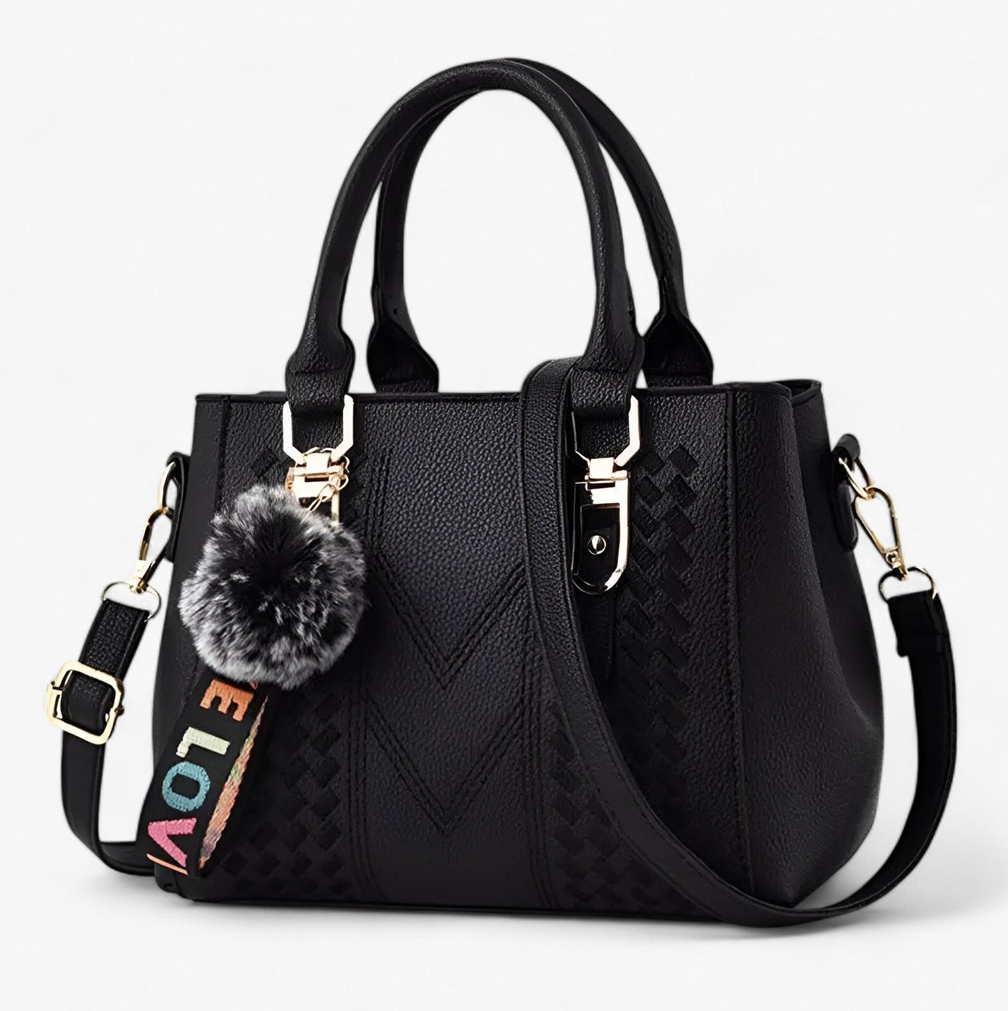 Stylische Leder-Messenger-Tasche mit weichem Pompon