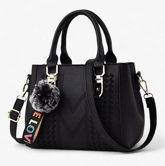 Stylische Leder-Messenger-Tasche mit weichem Pompon