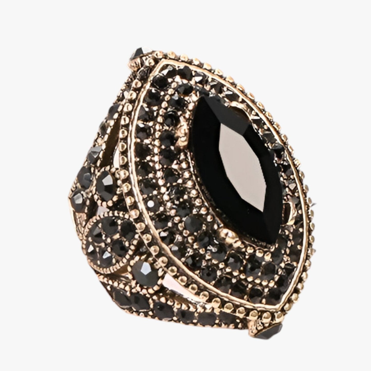 Lia | Boho Vintage Ring mit schwarzem Kristall