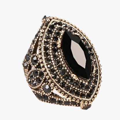 Lia | Boho Vintage Ring mit schwarzem Kristall