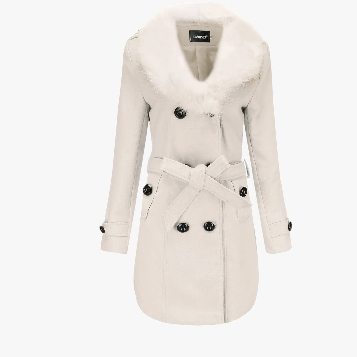 Jenna | Langer Wollmantel mit Pelzkragen: Eleganz und Wärme für den Winter