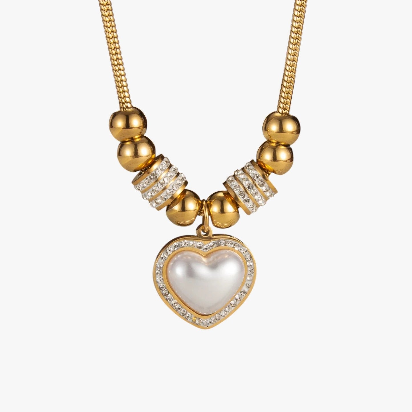 Mariela | Halskette in Herzform mit Zirkonia und Perlen für einen Party-Look