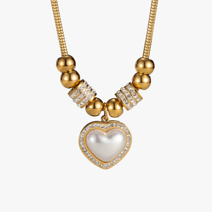 Mariela | Halskette in Herzform mit Zirkonia und Perlen für einen Party-Look