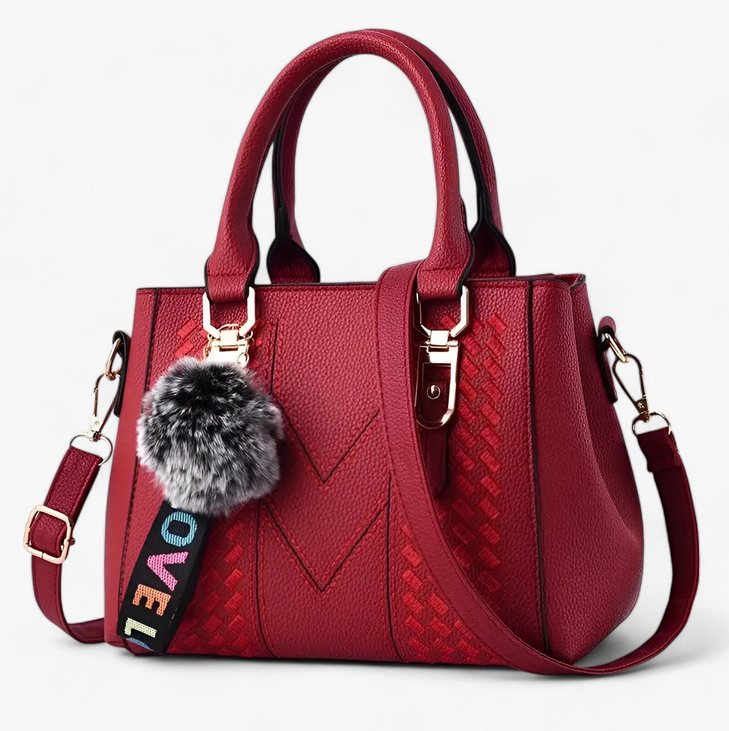 Stylische Leder-Messenger-Tasche mit weichem Pompon