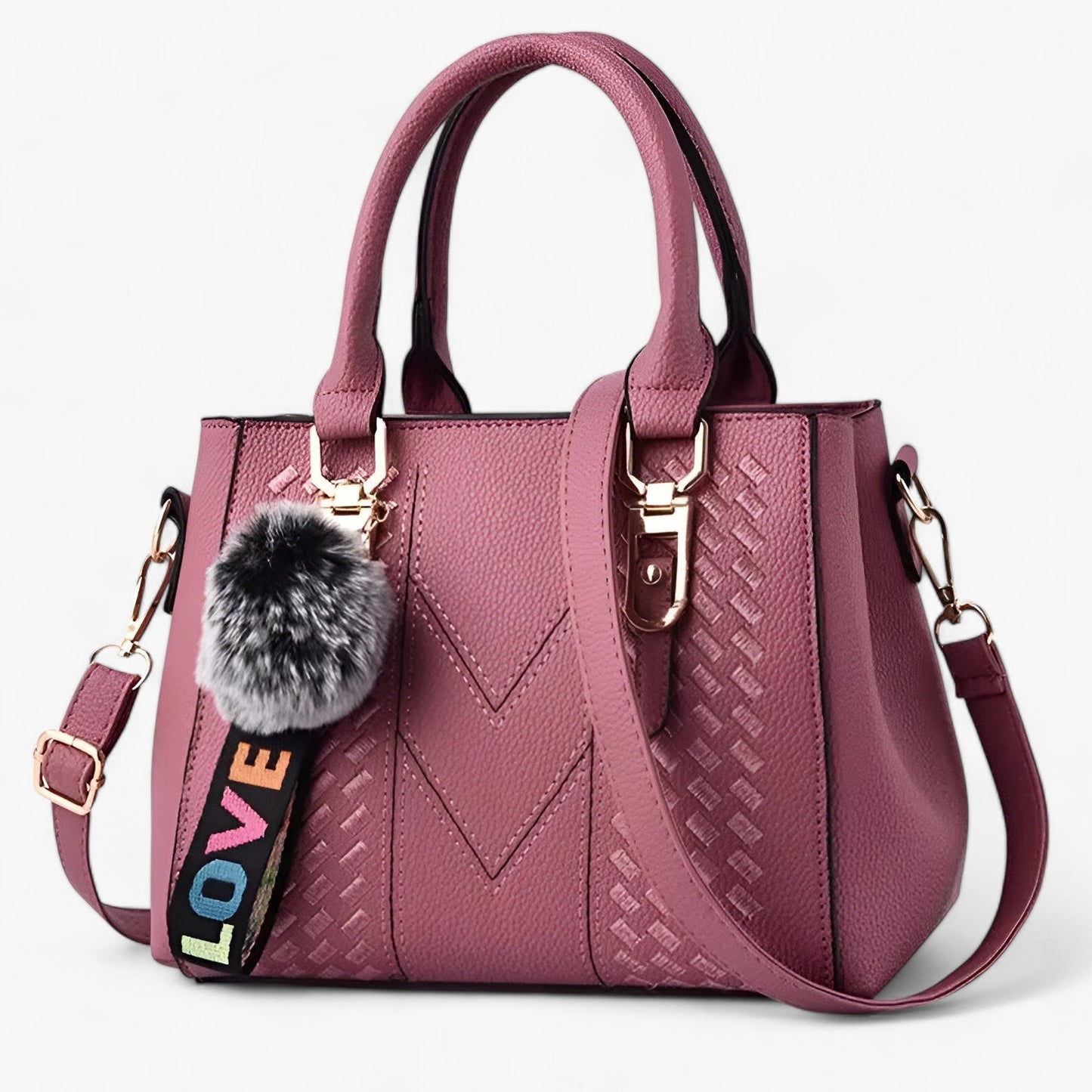 Stylische Leder-Messenger-Tasche mit weichem Pompon