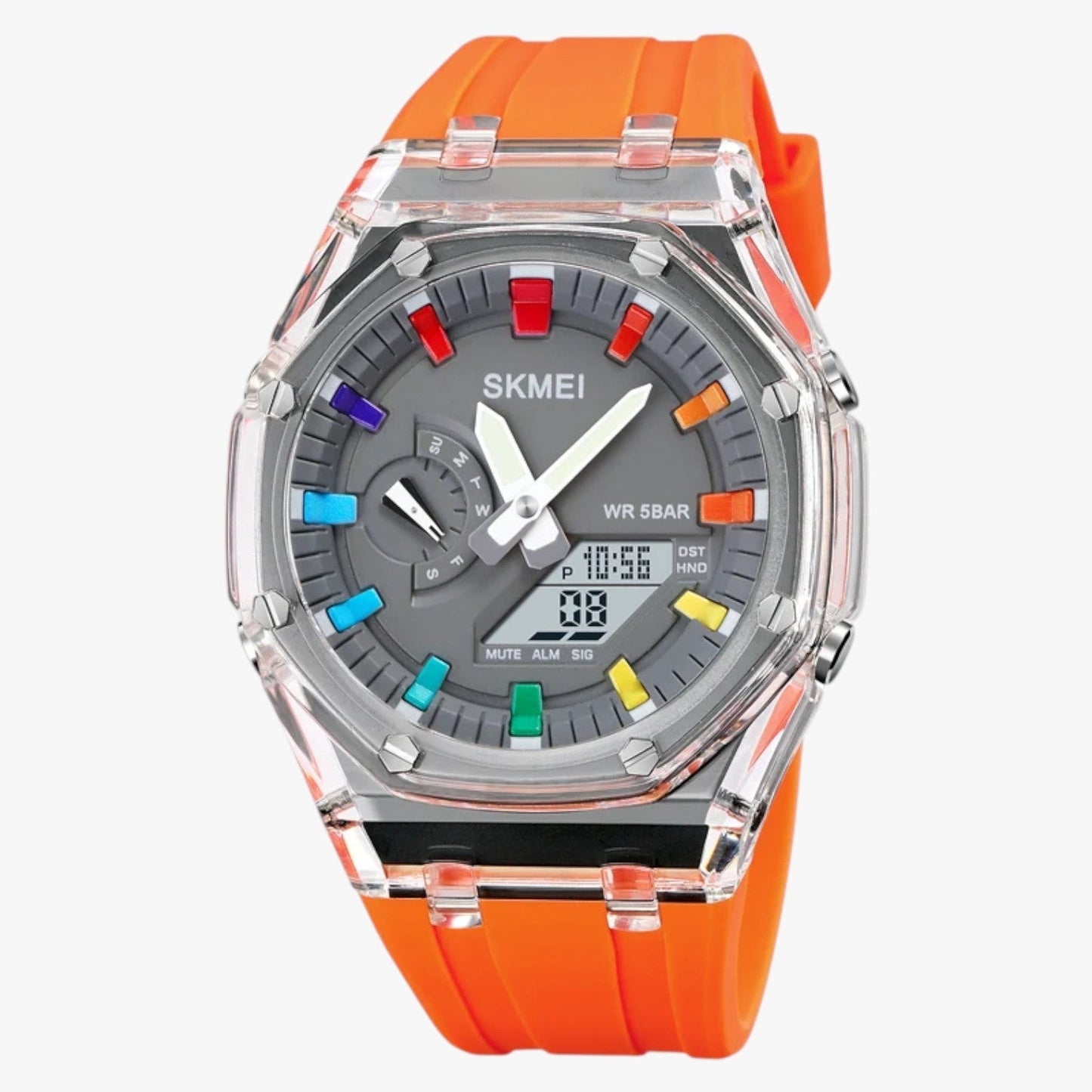 Fabian | Transparentes digitalesuhr mit 5 ATM Wasserdichtigkeit, Wecker und intelligenten Funktionen