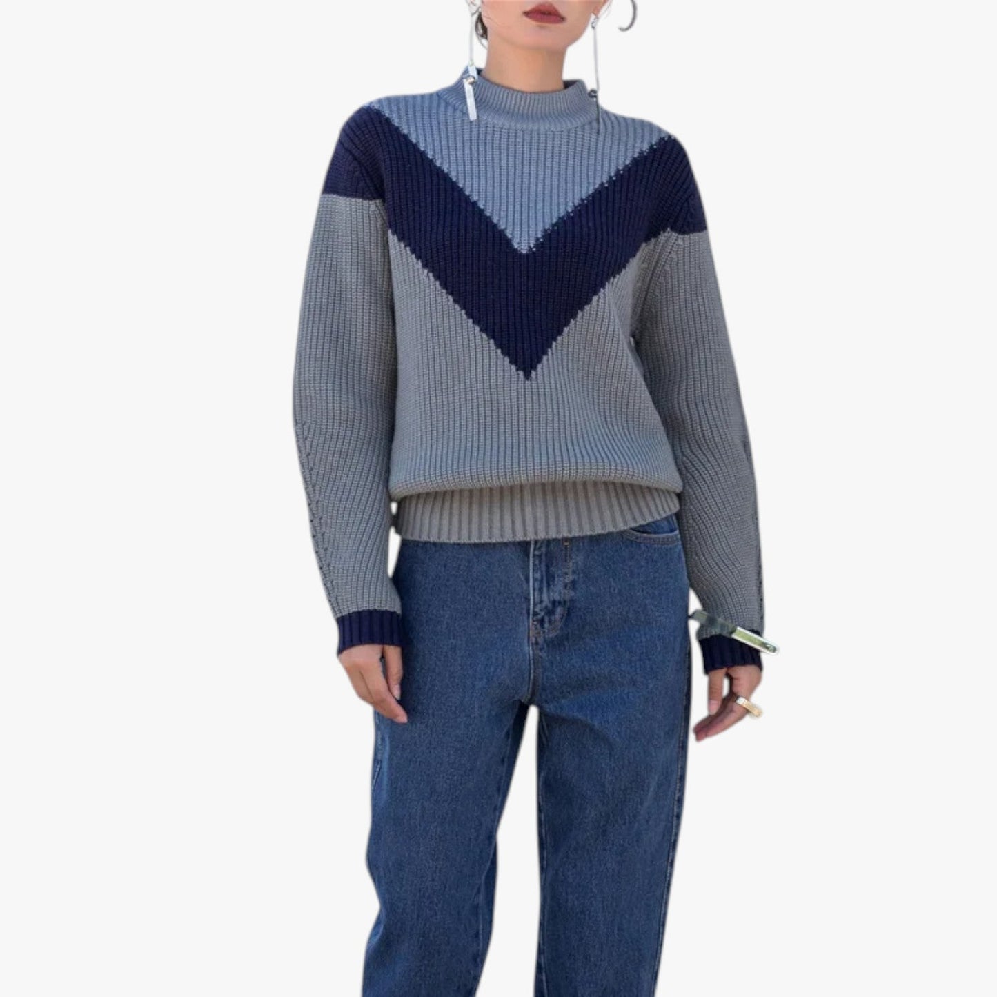 Manilyn | Wärmende Wärme - Grob gestrickter blauer Alpaka-Pullover