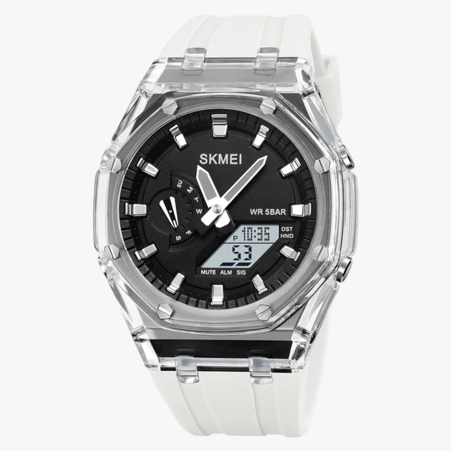 Fabian | Transparentes digitalesuhr mit 5 ATM Wasserdichtigkeit, Wecker und intelligenten Funktionen