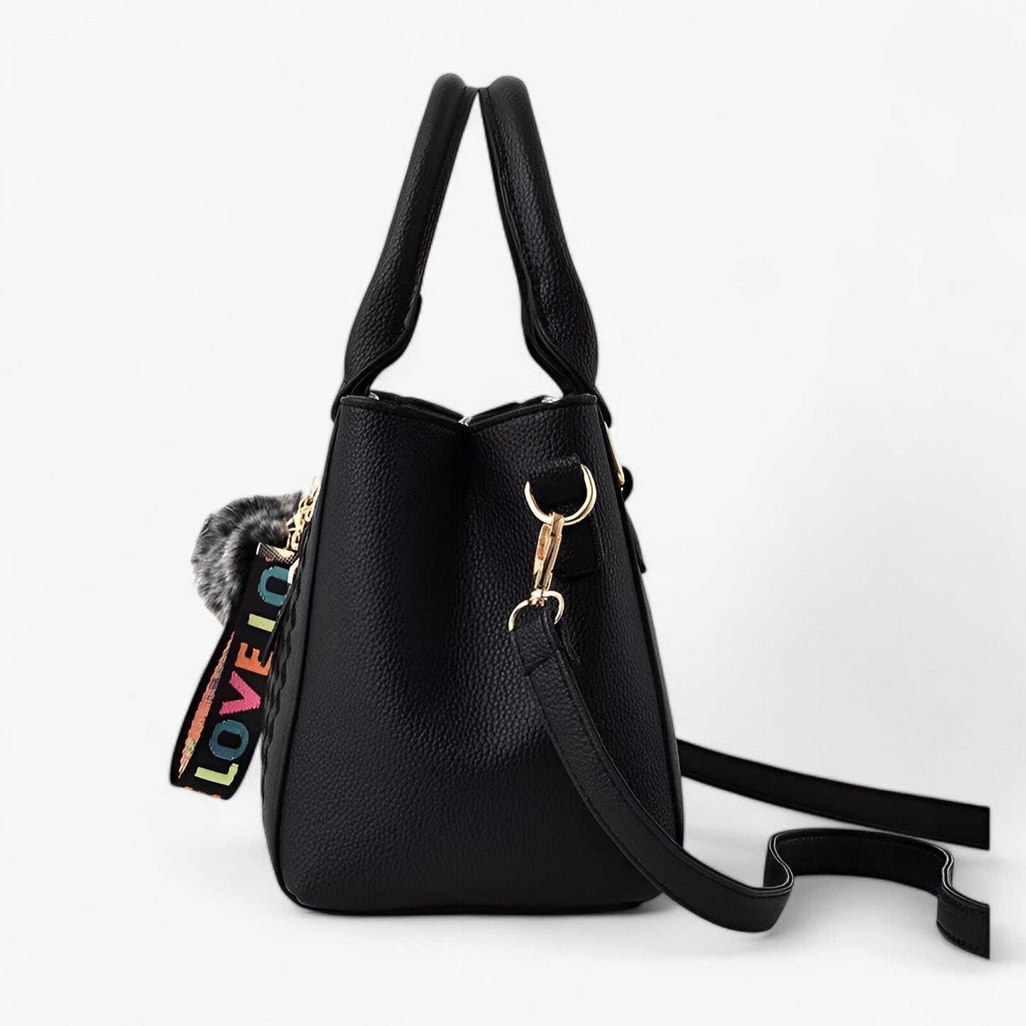 Stylische Leder-Messenger-Tasche mit weichem Pompon