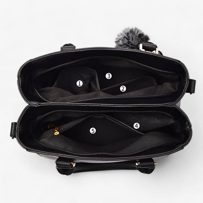 Stylische Leder-Messenger-Tasche mit weichem Pompon
