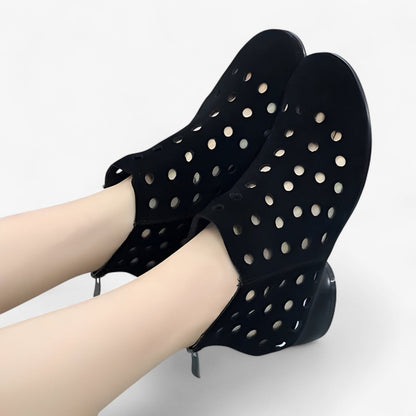 Jane | Atmungsaktive Leder-Stiefeletten mit Absatz und hinterem Reißverschluss