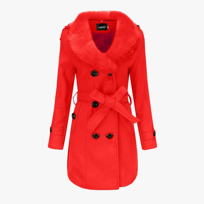 Jenna | Langer Wollmantel mit Pelzkragen: Eleganz und Wärme für den Winter