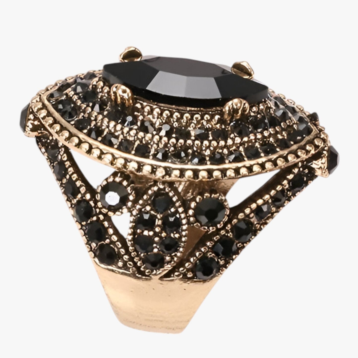 Lia | Boho Vintage Ring mit schwarzem Kristall