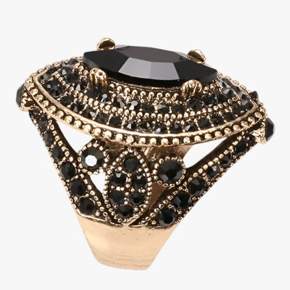 Lia | Boho Vintage Ring mit schwarzem Kristall