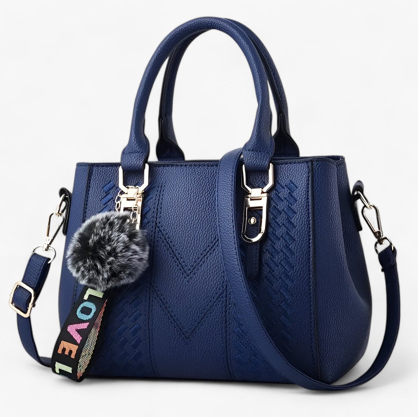 Stylische Leder-Messenger-Tasche mit weichem Pompon