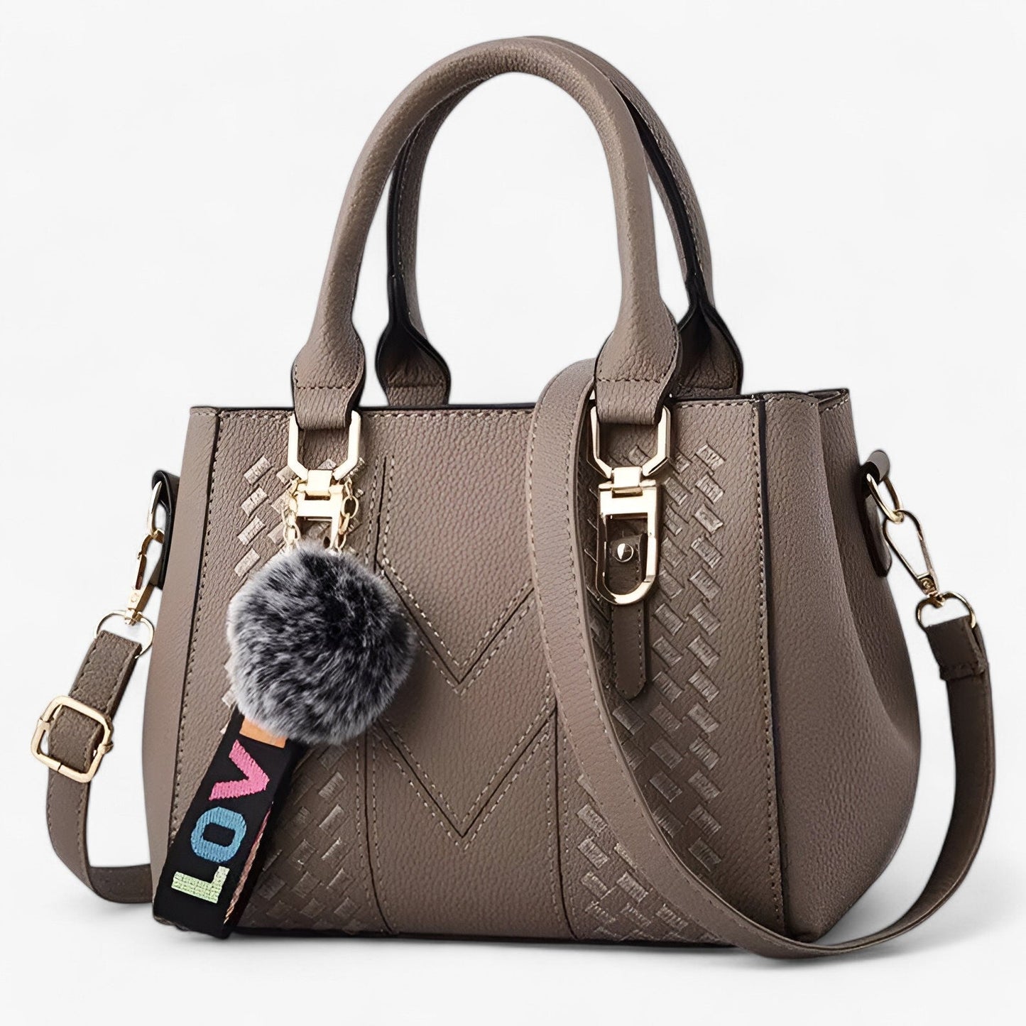 Stylische Leder-Messenger-Tasche mit weichem Pompon