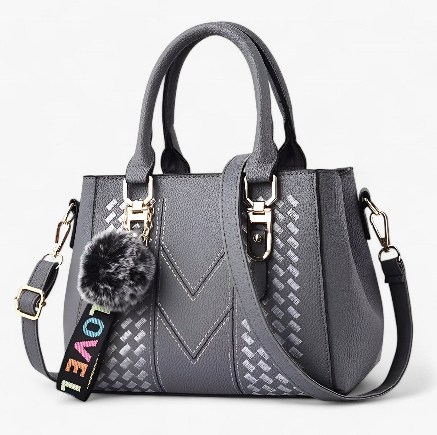 Stylische Leder-Messenger-Tasche mit weichem Pompon