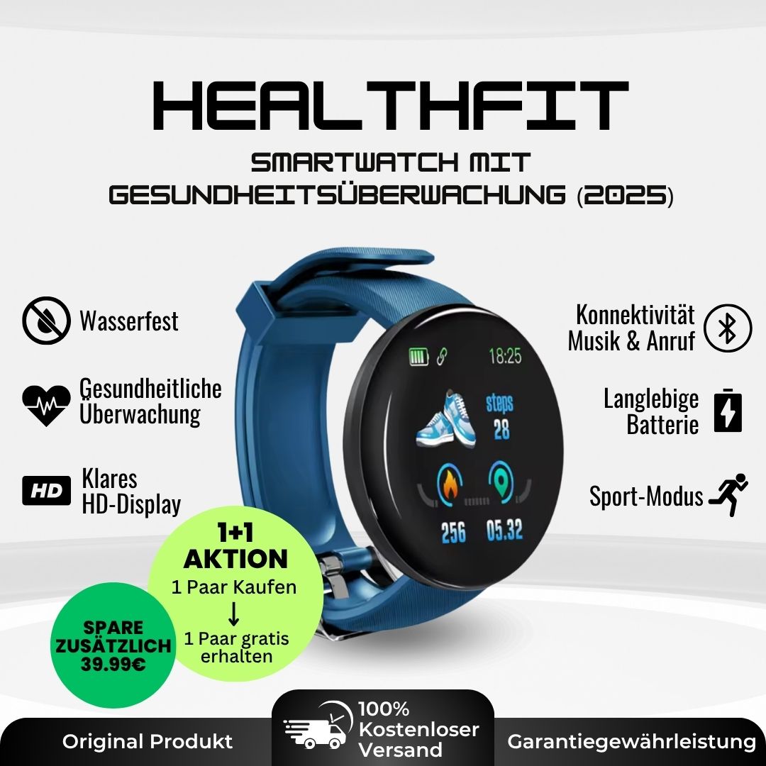HealthFit - Gesundheits u.-Fitness-Smartwatch (2025) - Sonderaktion 1+1 Gratis